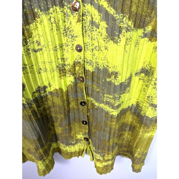 Mansted Rib Knit Long Cardigan or Sweater Dress Green Abstract Print Cotton M - Picture 6 of 9